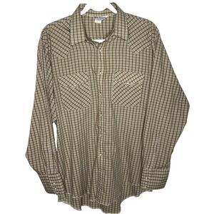 Vintage DALES Shirt Plaid Pearl Snap Long Sleeve Western Cowboy Mens L Brown USA